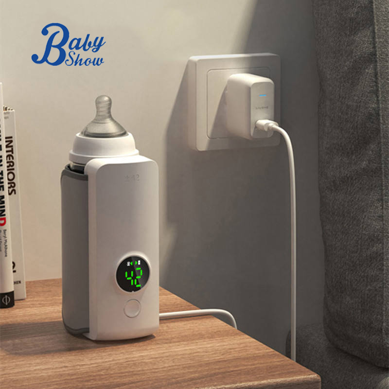 Rechargeable Baby Bottle Warmer 6Levels Temperature Adjustment with Temperature Display Breast Warmer Sleeve Feeding Accessories