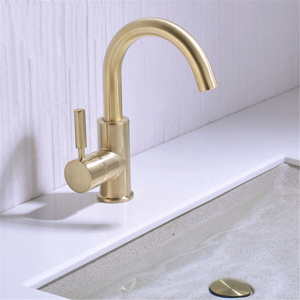 Modern Luxury Single Handle Bathroom Faucet Hole Brass brushed gold basin tap
