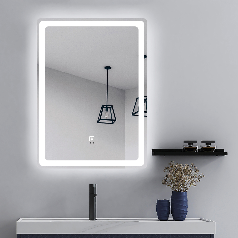 Vertical three colors control led lighted makeup mirror bathroom backlit led smart mirror
