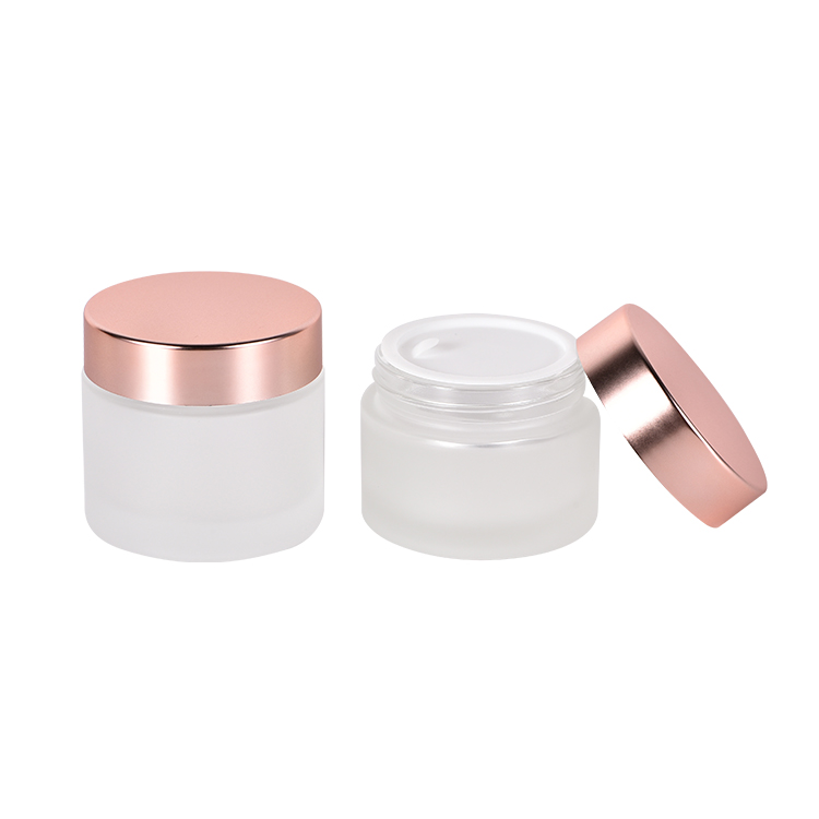 High Quality Luxury Round Cosmetic Lotion Cream Jar Empty Frosted Colour Wide Mouth Face Cream Glass Jar with Rose Gold Lid