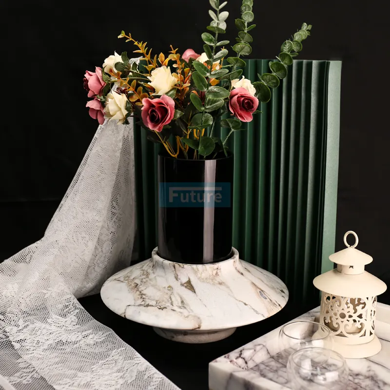 Современный домашний декор, Северная ваза, мраморный столешник, украшение, ваза для стола, черная Маркина, стол ручной работы, полосатая короткая ваза из белого камня