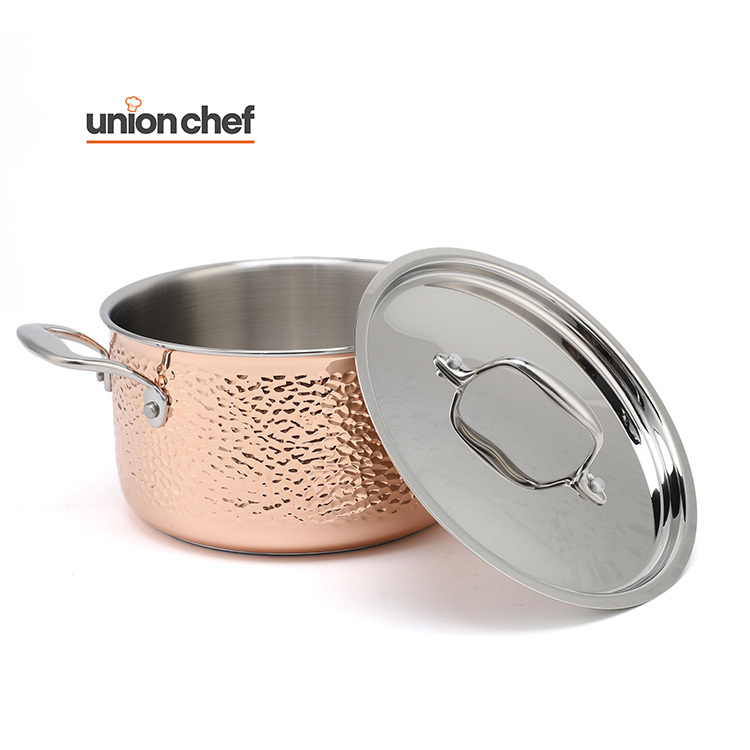 Factory Wholesale 20cm/8inch Soup & Stock Pot Stainless Steel with Copper Hammer Design for Cooking