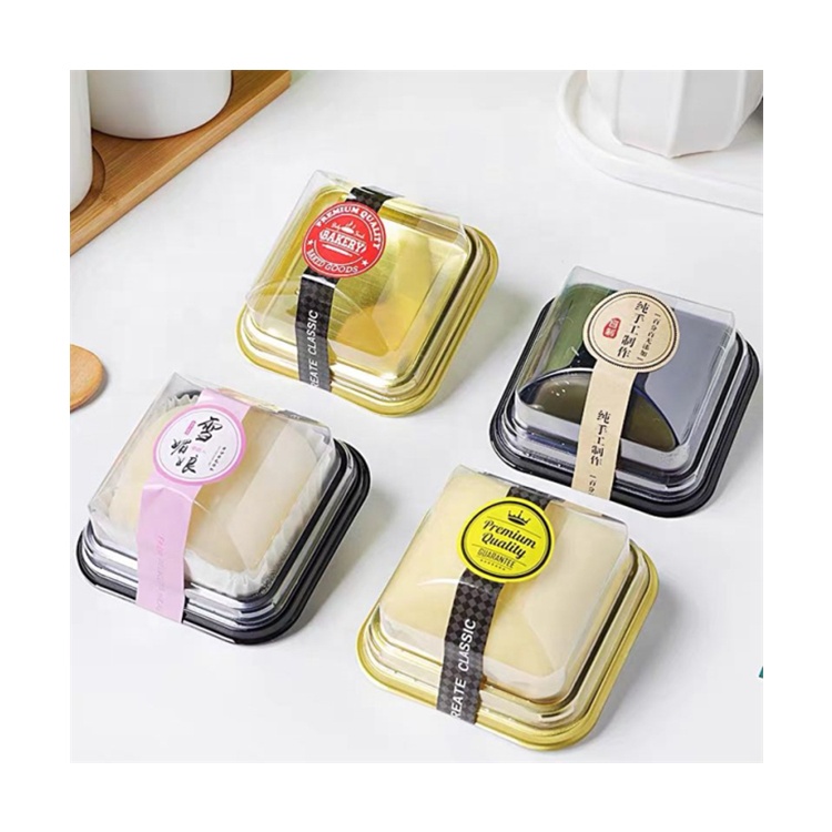 Beheart Dessert Puff Fork Gold Black Single Pancake Packaging Plastic Clear Cake Boxes Small