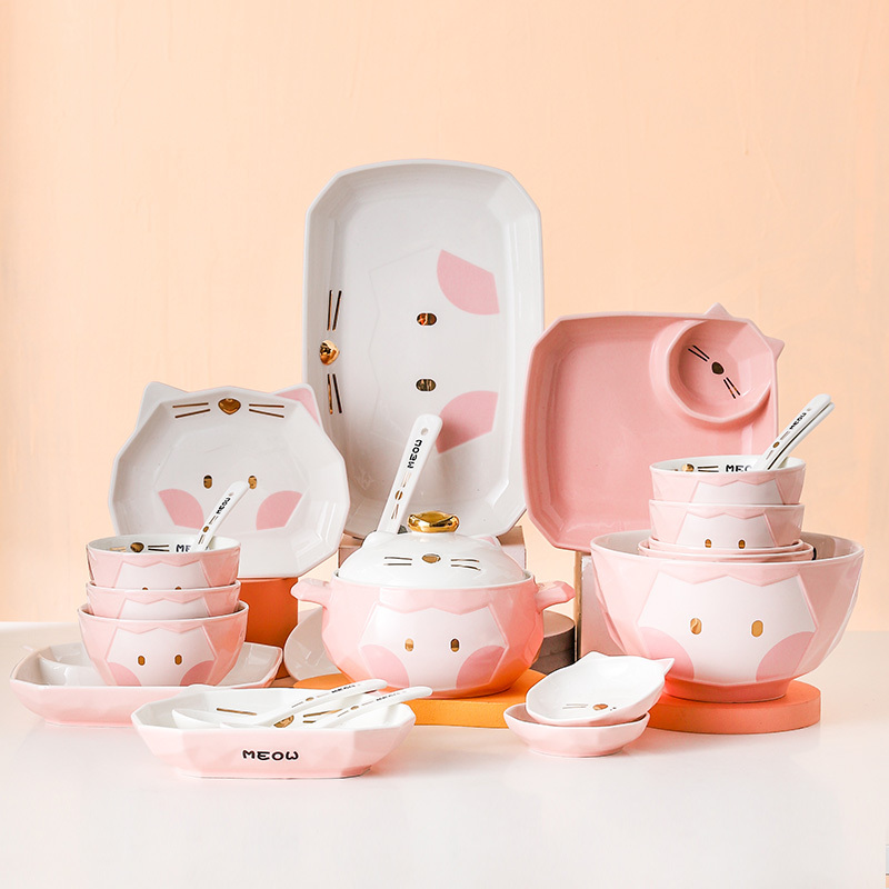 High quality nordic cartoon ceramic bowl and plate home dinner set tableware ceramic dinnerware sets
