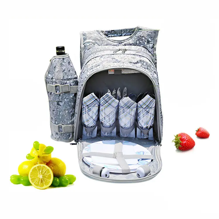 Wholesale modern picnic bag 4 person picnic backpack with blanket oem wine picnic cooler bag set