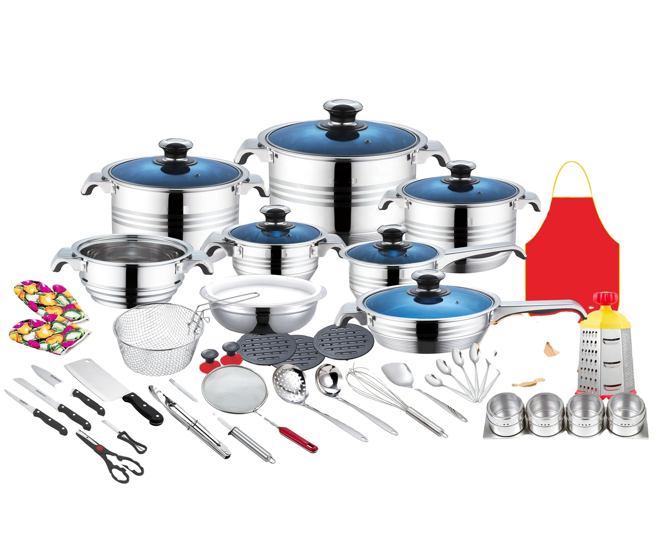 Newest design 50 pcs nonstick 410 stainless steel cookware sets cooking pot
