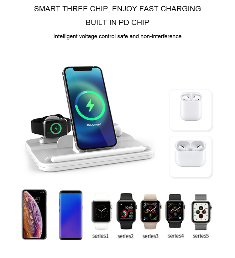 Amazon Best Seller Multifunction 6 In 1 Magnetic Wireless 15w Portable Charger Stand Fast Phone Charger