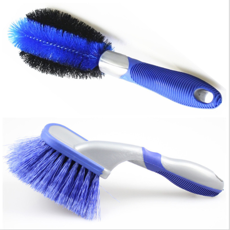 Car tire brush blue black soft bristle double stranded wire car rim hub brush car washing cleaning tool brush