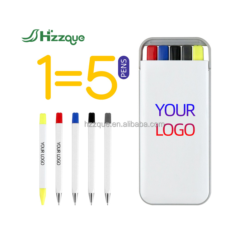 Ballpoint Pen Highlighter&propelling pencil Set With Plastic Pen Case custom with logo