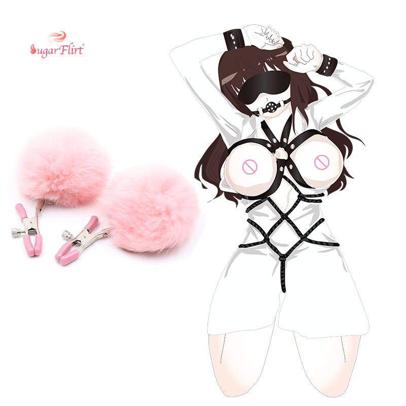 2021 New Design Sex Toys Bdsm Nipple Clamps Pink Plush Cute Adjustable Nipple Clamps For Women