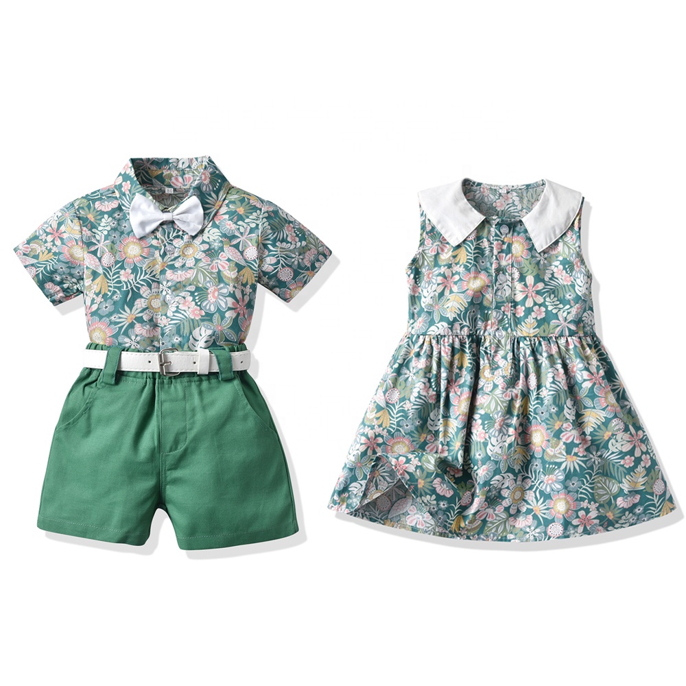 OUYDIU 2021 Casual Brother and Sister Toddler Matching Sets Boys Gentleman Suit+Princess Girls Dresses Children Clothing Set