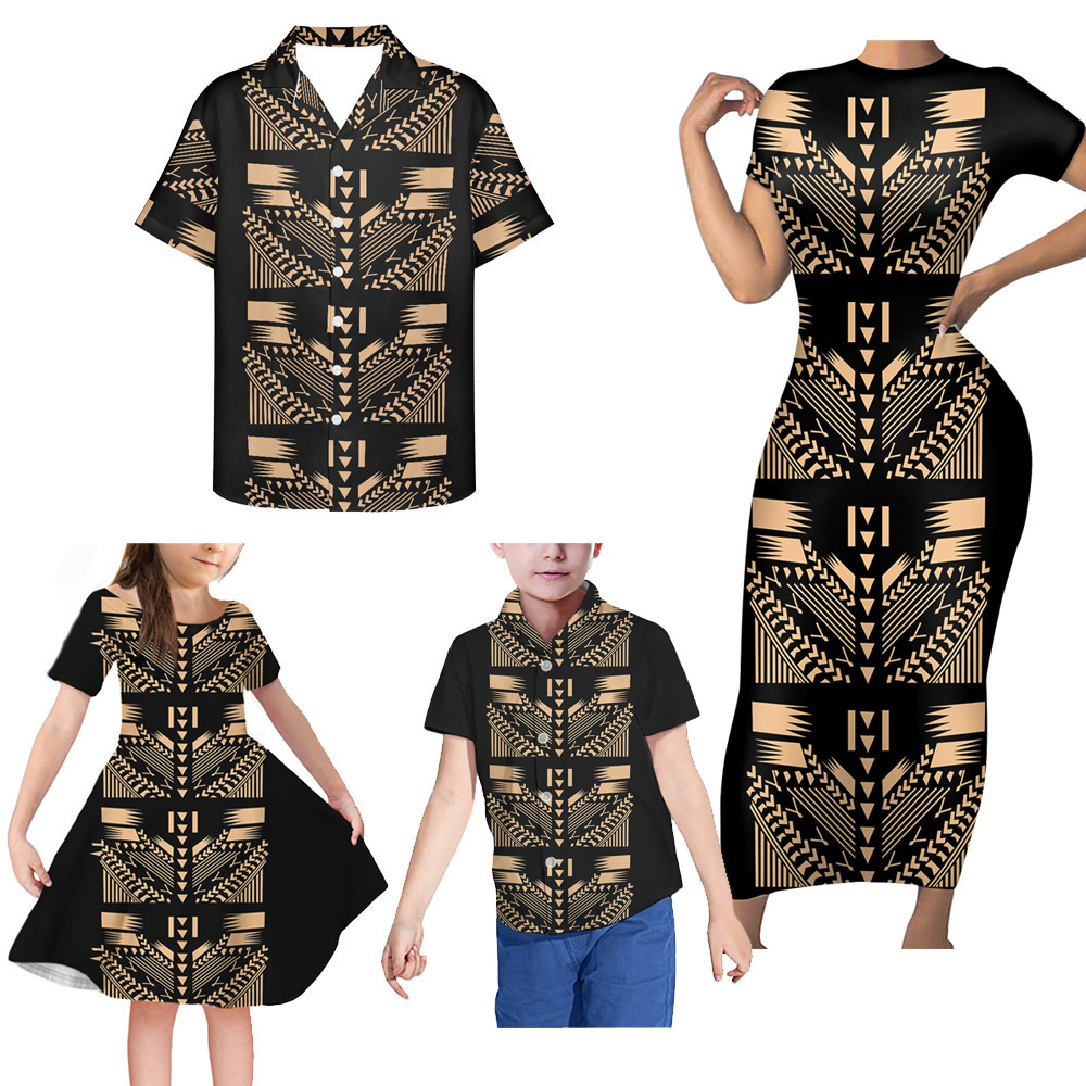 Matching Set for Family Boutique Mom and Daughter Outfit Pajamas Custom Polynesian Design Adult Children's Clothing 4-piece Sets