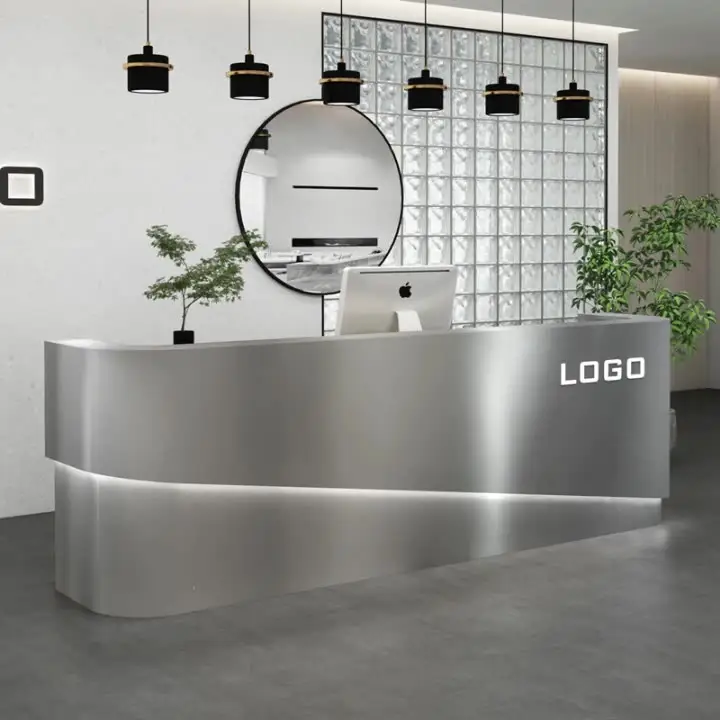 Luxury Silver Front Desk Counter Reception Desk Modern Solid Surface Hotel Beauty Salon Reception Desks