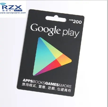 Горячая Распродажа Google play ПВХ верхняя подарочная карта царапины карты с $10 $20 имя