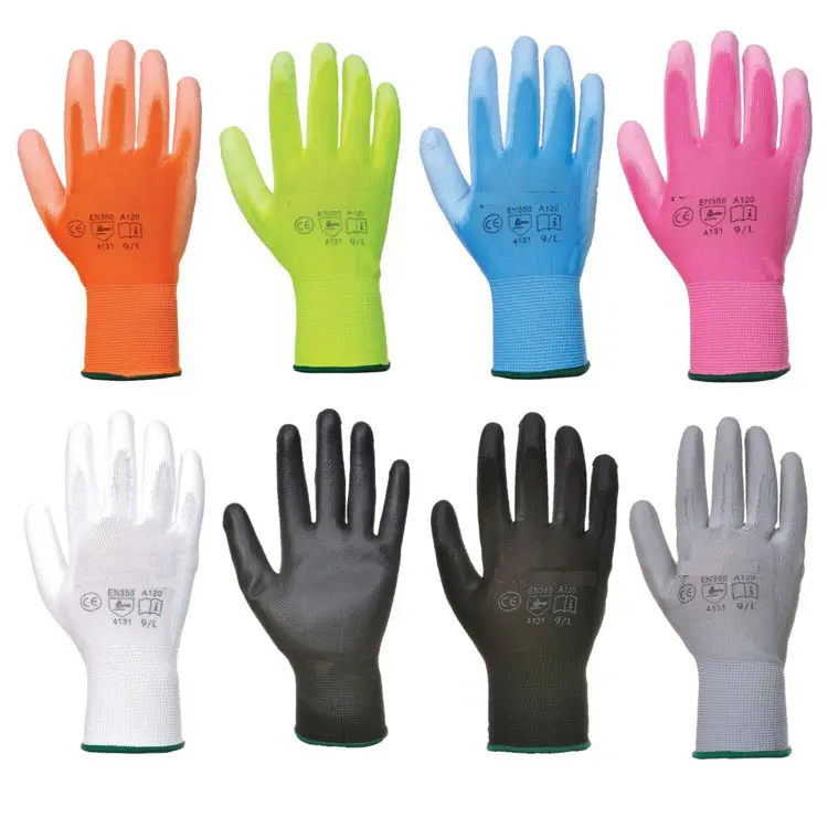 En388 4131 White Black Nylon Gloves Polyurethane Palm Fit Safety Work Guantes de Trabajo PU Coated Gloves