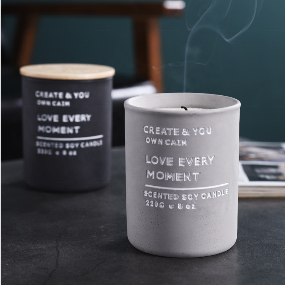 Custom Engraved Concrete Candle Jar Holder with wooden lid