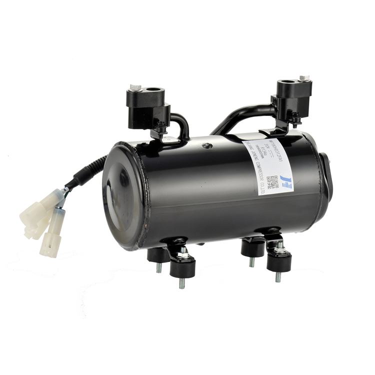 R134a horizontal dual rotary electric compressor for hybrid vehicles