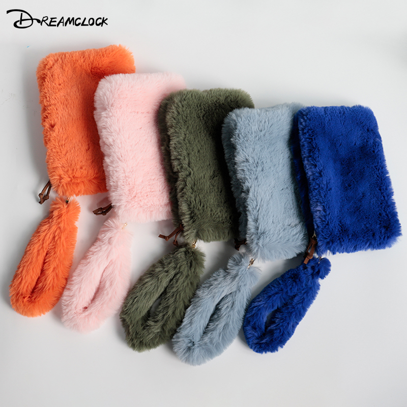 Amazon hot selling Luxury girls cute wallet plush mobile phone bag clutch bag