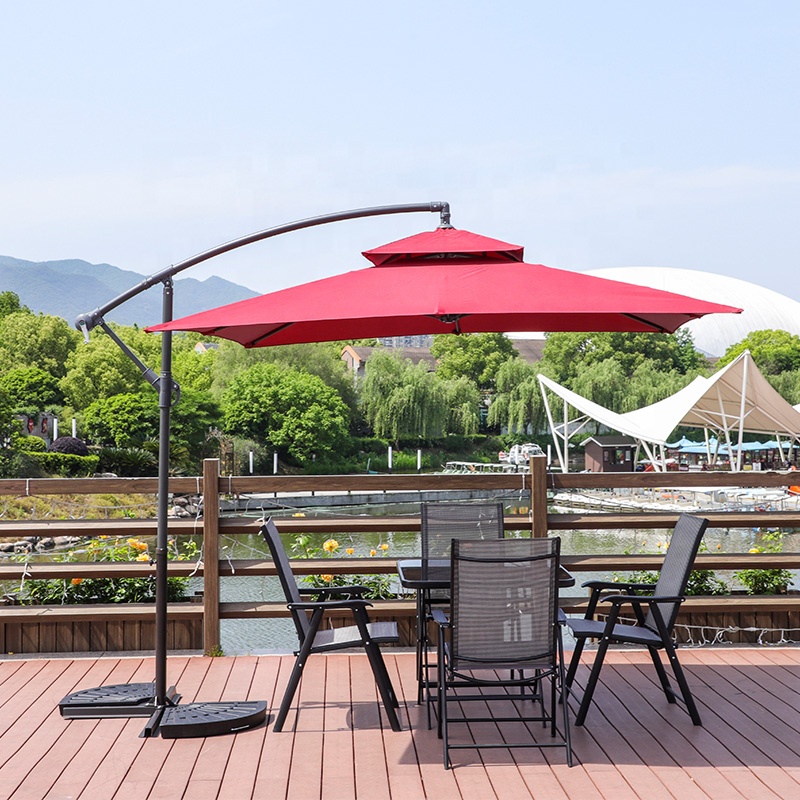 L Outdoor Parasol Manufacturer 2.5*2.5M Square Banana Umbrella Hanging Parasol Offset Patio Garden Umbrellas and Bases