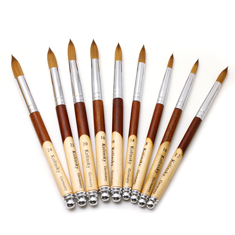 Two Color Joint Wooden Handle Kolinsky Acrylic Nail Brushes UV Gel Polish Carving Pen Brush Drawing Pen