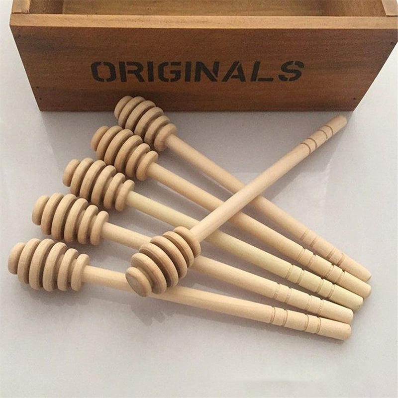 Logo Engraved Spoon Natural Wood Walking Stick Cocktail Shaker Set/Luxury Bar Set Bee Charms And Honey Dipper For Pot Containers