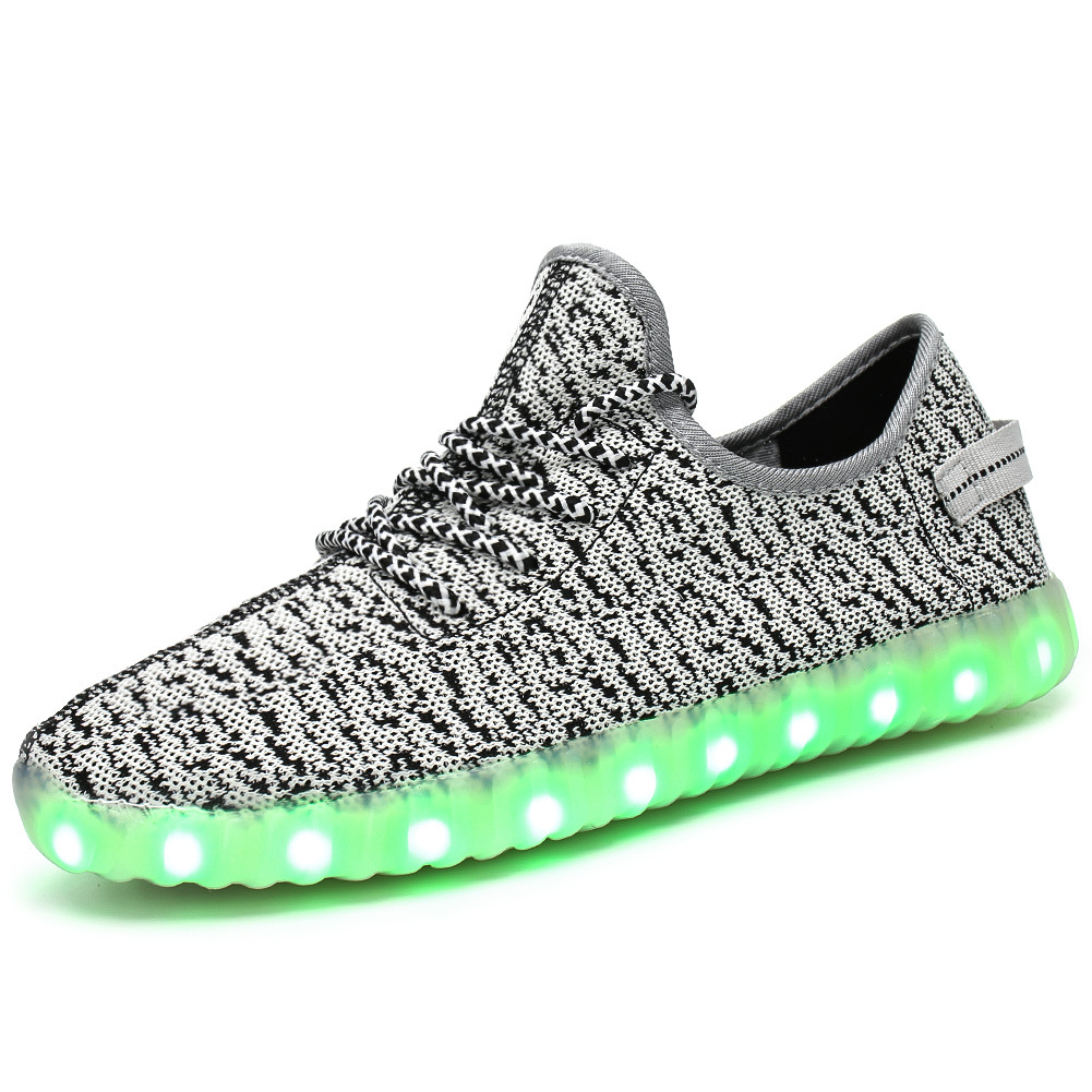 BSCI factory custom logo breathable mesh student USB recharging LED light shoes
