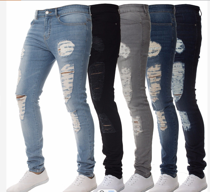 High Quality Custom Ripped Man Denim Jeans high street ripped denim pants