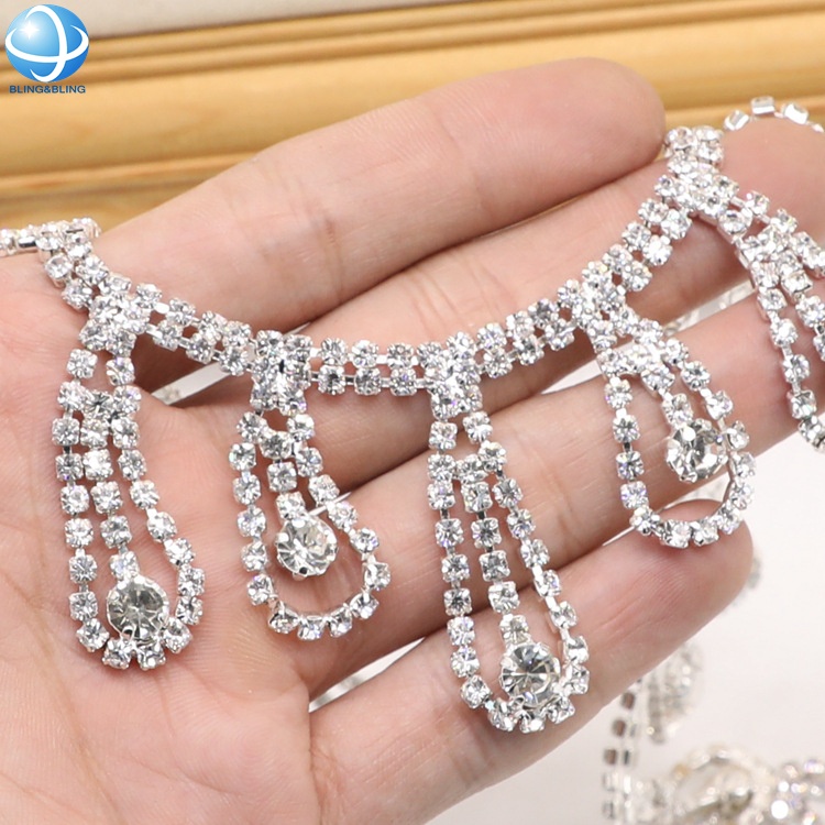 AAA Clear Stones Rhinestone Cup Chain Fringe For DIY Wedding Dress Crystal Trimming