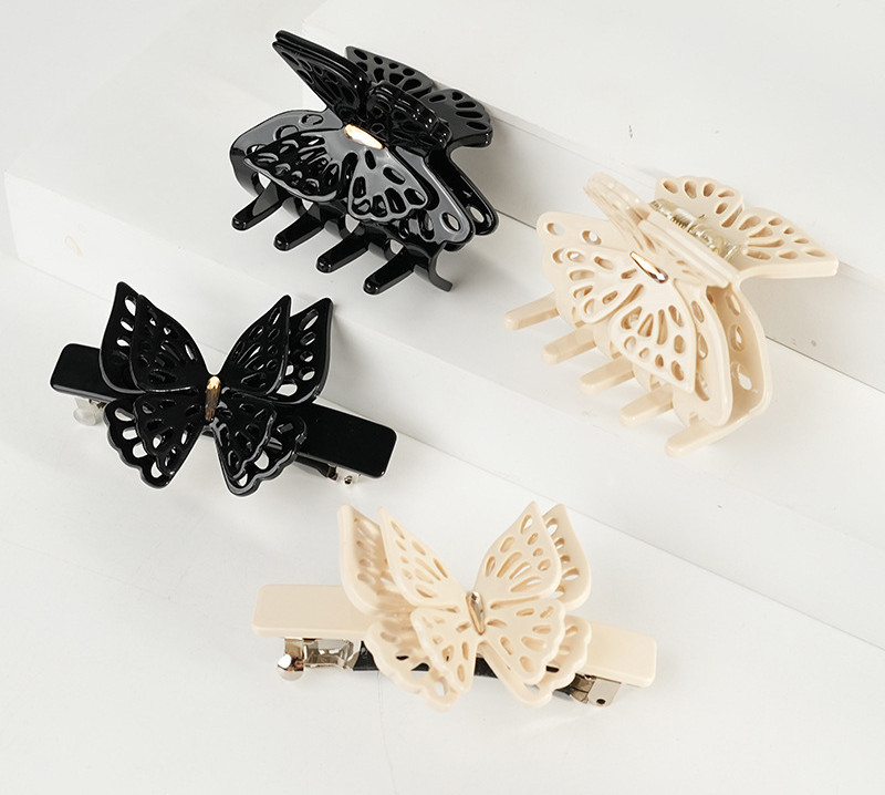 Kinling Fashion Luxury Creative Metal Wings Hair Barrette Kid Princess Cute Double Butterfly Acetate Hair Clip