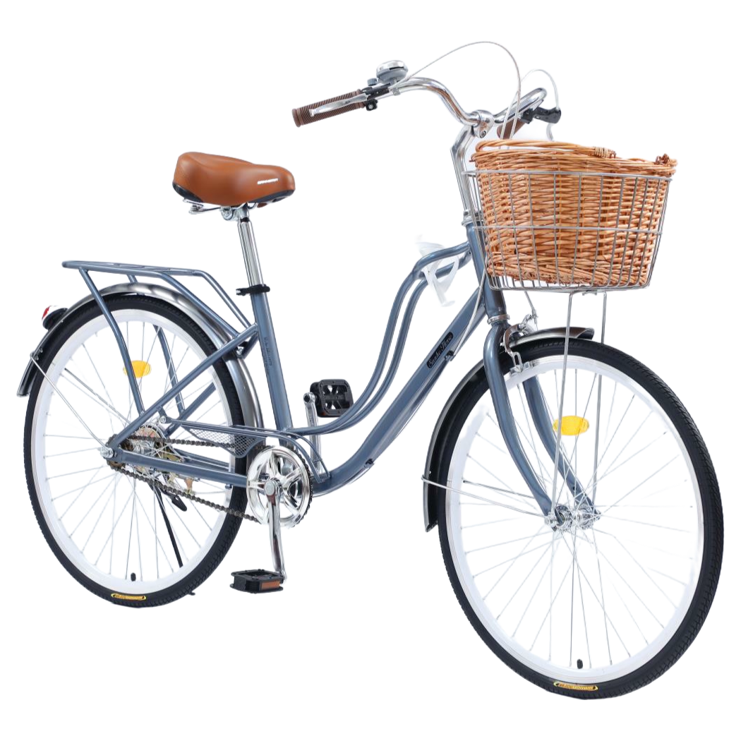 SHM 24 Inch Vintage Coffee Single Speed Ultra Light Variable Speed Adult Leisure Bicycle Urban Leisure Cycling Bicycle