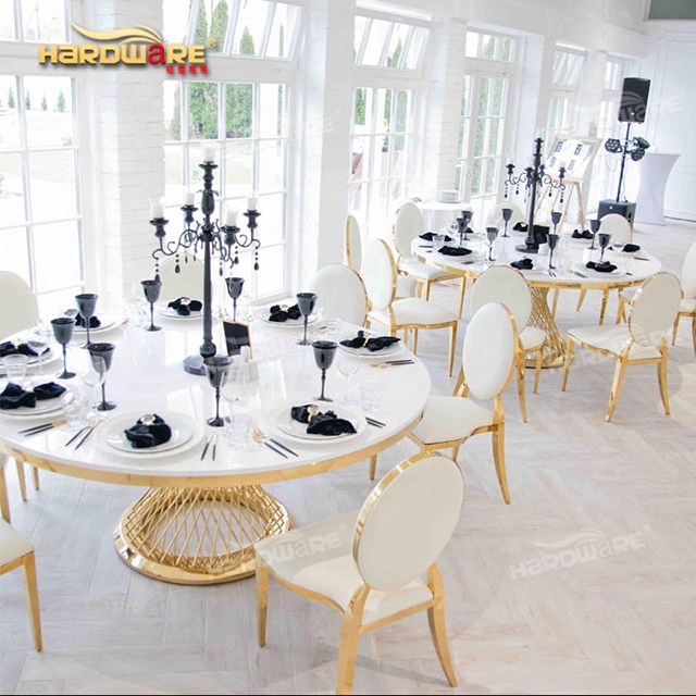 Gold stainless steel wedding event mirror glass or mdf round dining table