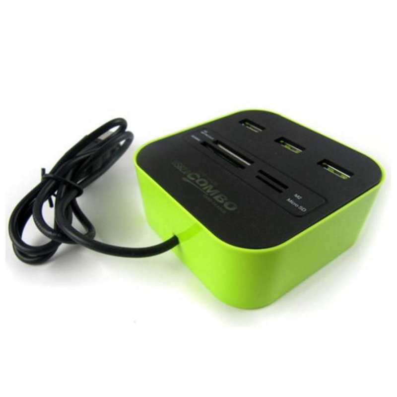 Квадратный концентратор USB 2,0 с 3 портами + кардридер с USB 2,0 Combo