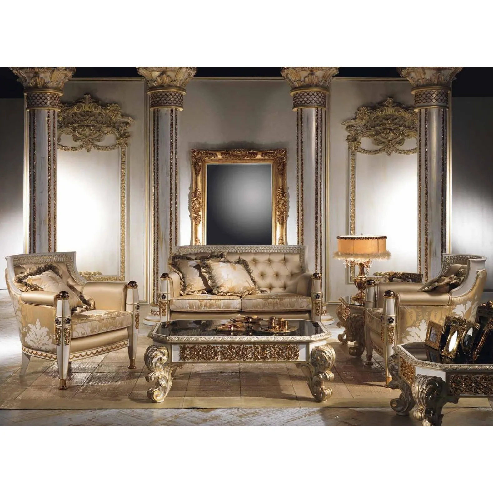 Luxurious Classic Home Furniture Hand Carved Solid Wood Living Room 1+2+3 European Sofa Set