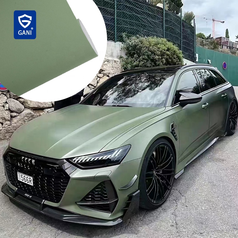 Матовая зеленая виниловая сатиновая хромированная автомобильная пленка GANI в стиле милитари