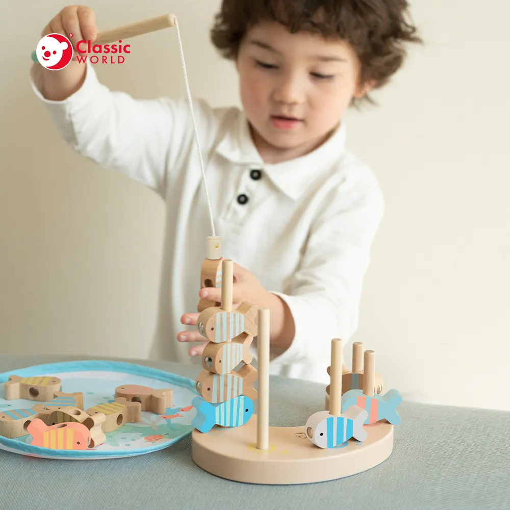 Classic World Kids Balance Toys Magnetic Counting Stacker Wooden Fishing Game Toy for Toddlers