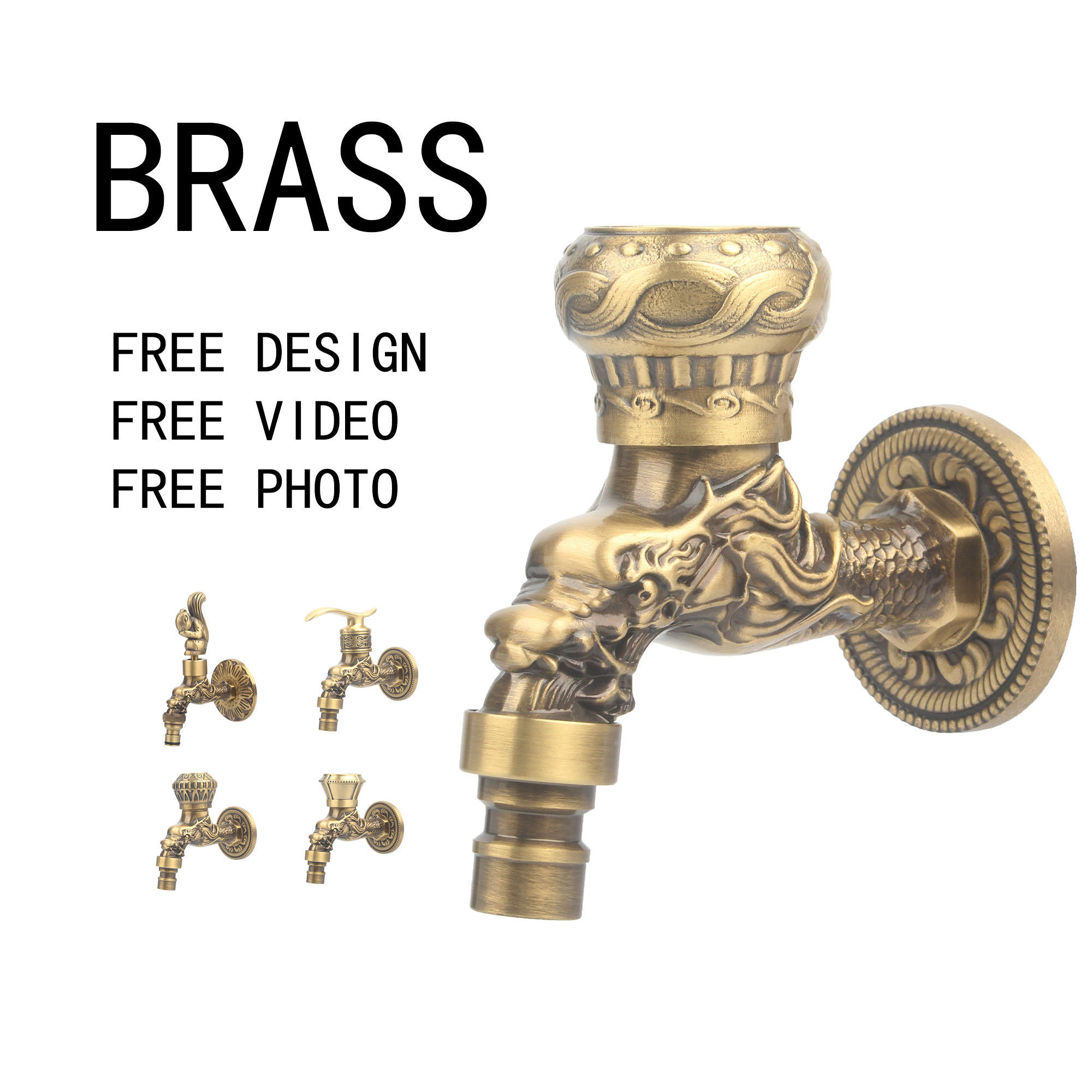 Faucet with Handle for Toilet & Washing Machine Elegant Outdoor Brass Bib Cock Tap All-Brass Wall-Mounted Garden Water Tap