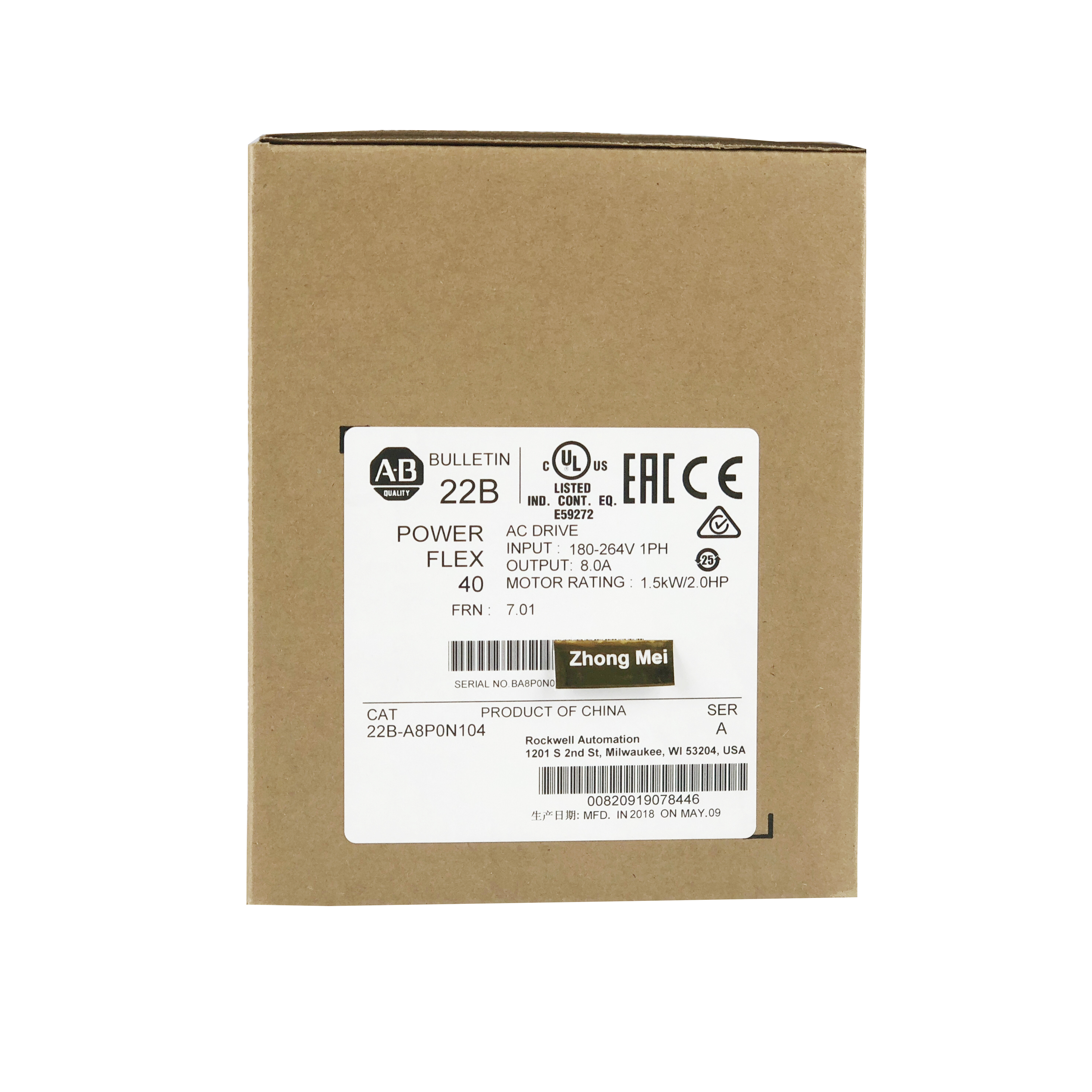 Factory Seal PowerFlex 40 Allen Bradley Inverter 22B-A8P0N104 AB Frequency Converter in hot selling