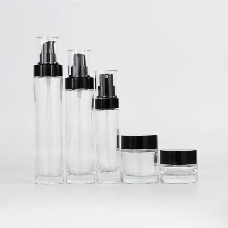 Glass Cosmetic Bottle Cosmetic Packaging 50ml 100ml 120ml Transparent Glass Full Set Glass Bottle