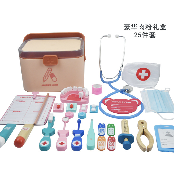 New Products Wooden Doctor Kits with Gift Box Kids Pretend Play Dentist Medical Playset Doctor Set Toys Gift for Toddlers