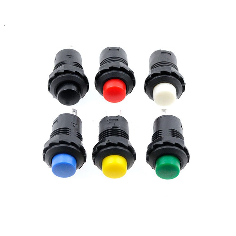 DS428 Red 12mm Round Horn 3A 125vac 1.5A 250vac On Off Switch 2PIN Self-Locking Latching Plastic Momentary Push Button Switches