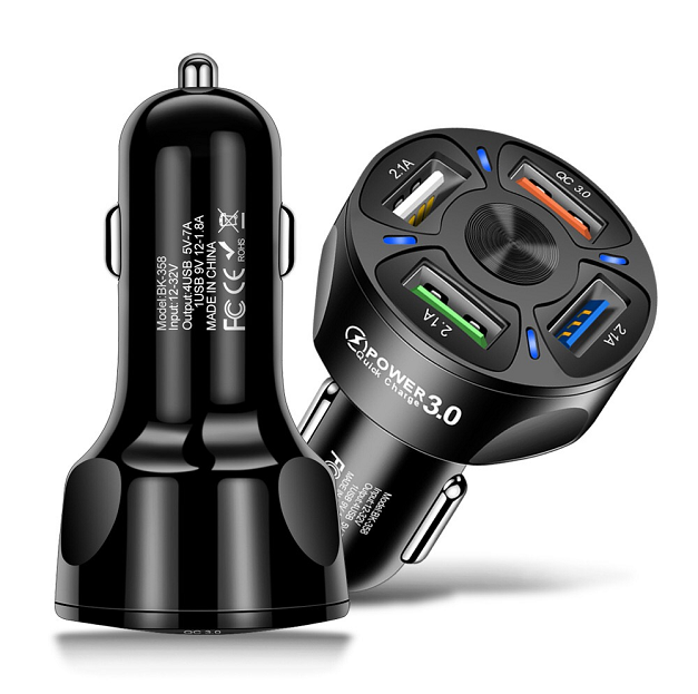 2021 new 7A QC3.0 Mobile Phone Fast Car Charger 4 Port USB for iPhone Samsung Tablet USB Charger Quick Charge