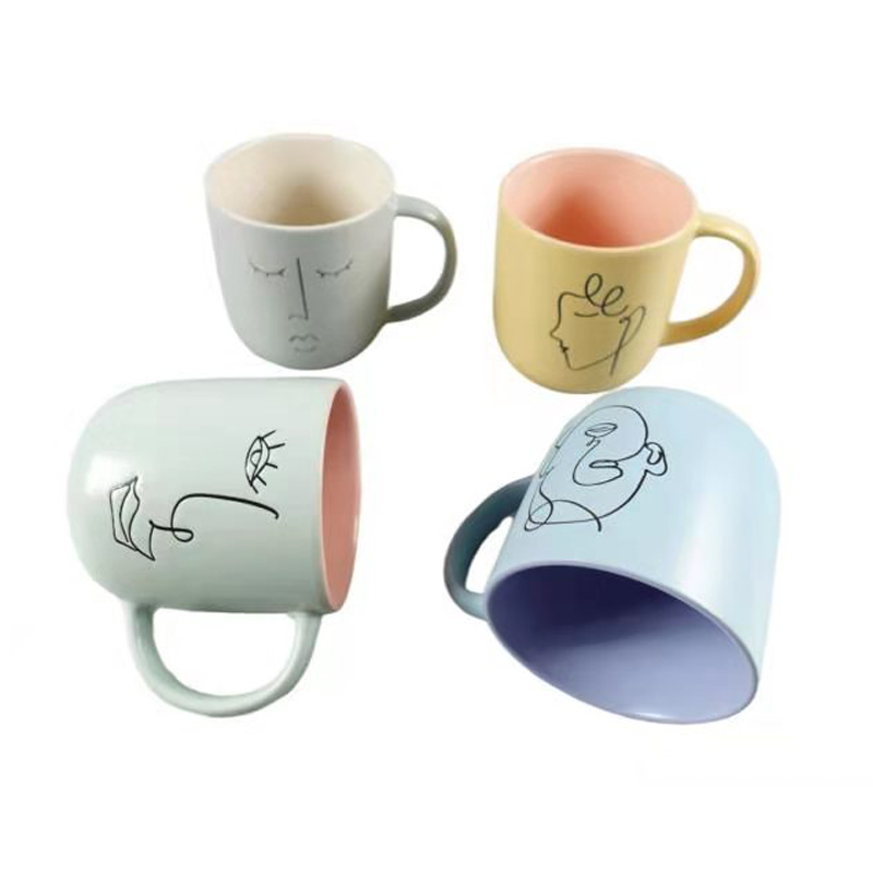 Porcelain coffee mugs Nordic simple style modern popular ceramic 18.7oz new bone china mug with color glaze 1 side silk screen