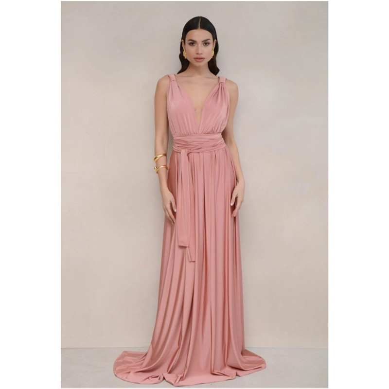Pink Color Washable Woven Cotton Dresses Elegantes Modern Style Floor-Length Soft Smooth Long Dresses For Party