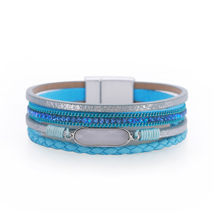 Autumn Jewelry Accessories Crystal Charm Leather Wrap Bracelet Beautiful Rainbow Color Diamond Rhinestone Leather Wristband