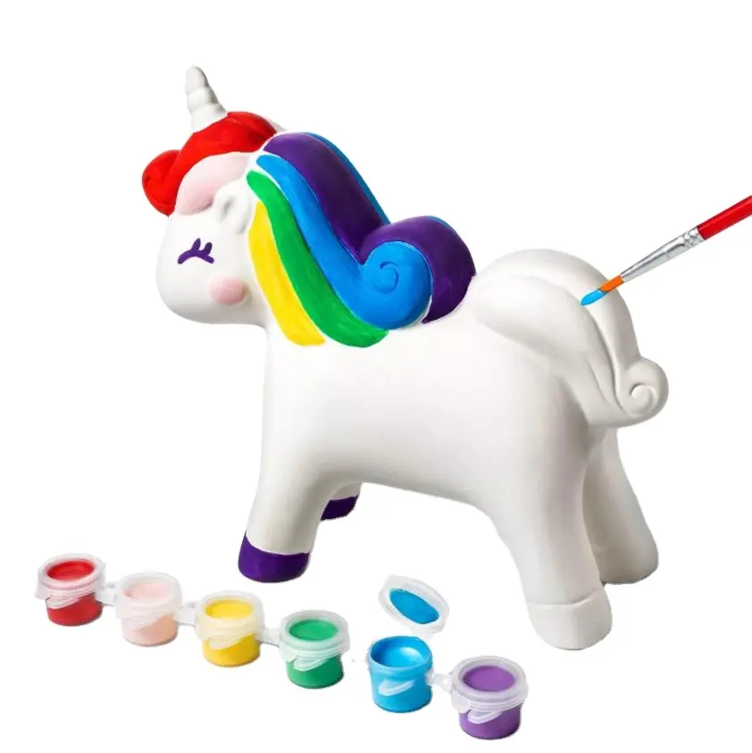 Plaster unicorn animal painted white blank Graffiti action figure doll painted ceramic DIY children's toy