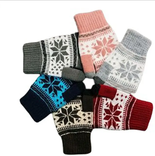 Snowflake Pattern Thickened Plush Touch Screen Gloves High Quality Factory Cashmere Gloves Mitten Full Finger Warm Winter Gloves