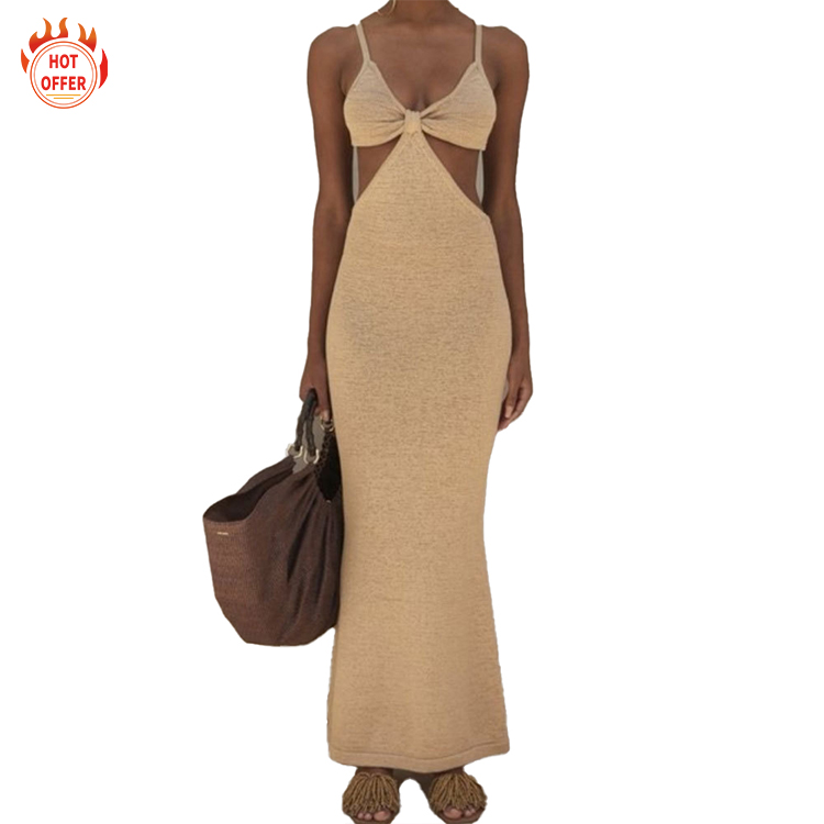 2021 Knit Halter Top Off Shoulder Sleeveless Corset Sexy Elegant Party Long Women Summer Cocktail Dresses