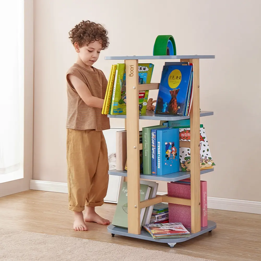 Only B2B Boori ODM OEM Custom Wooden Reading Rotating Bookcase Bookshelves For Kids