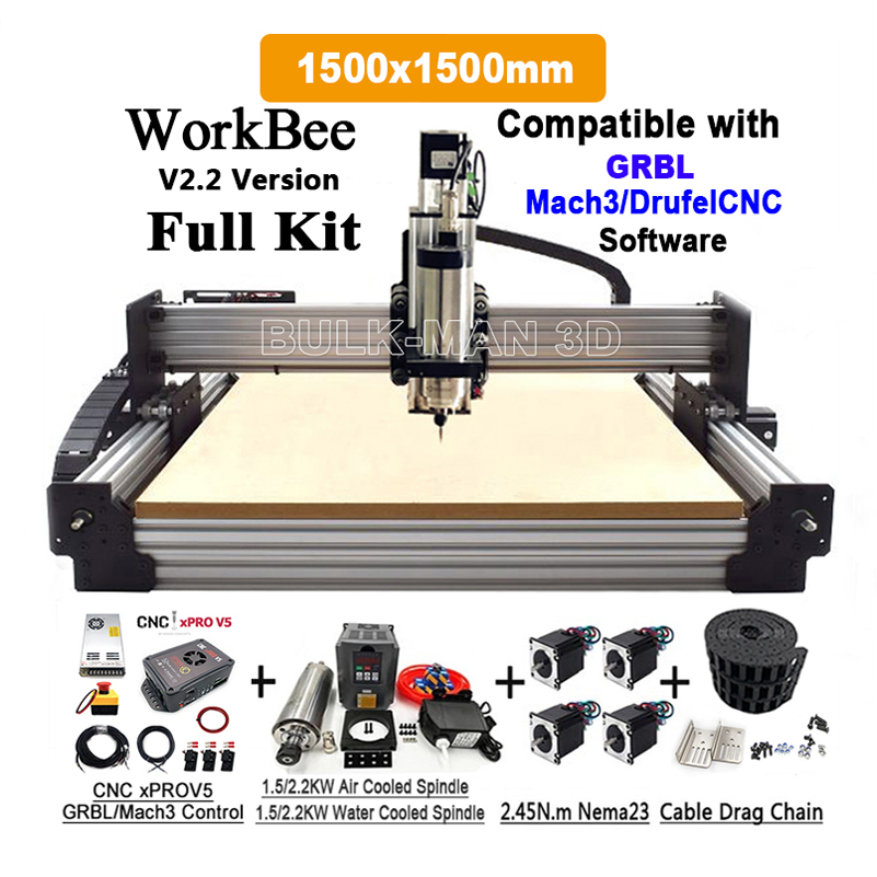 Новейшая версия 1500x1500 мм Workbee CNC маршрутизатор для дерева полный комплект с системой натяжения Tingle