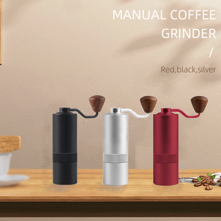 Aluminum Alloy Body Coffee Mill Grinder Portable Colorful Manual Coffee Grinder With Walnut Handle